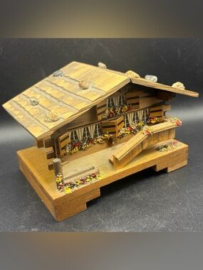 Vintage Cuendet Swiss Wooden Chalet House Music Box Jewelry Box, Cottagecore
